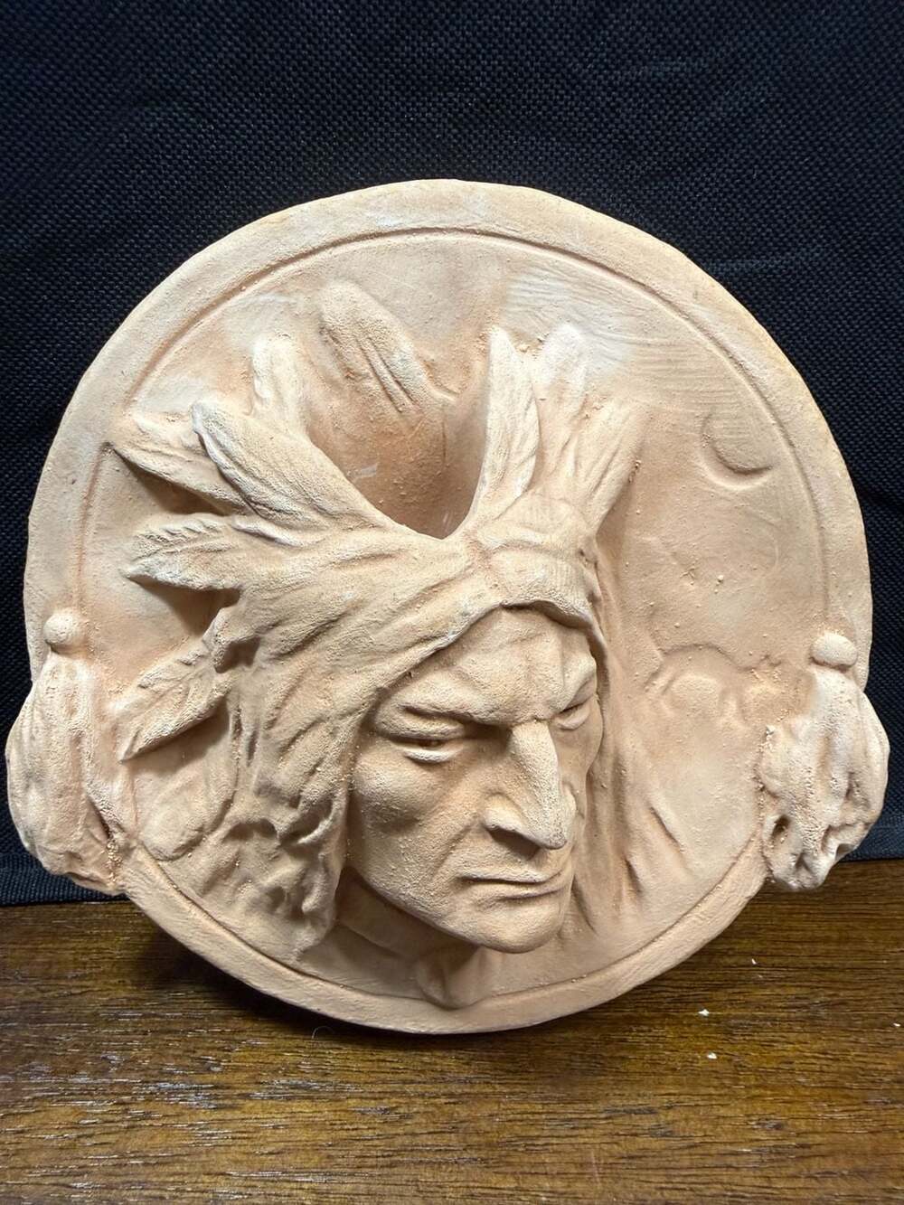 FerraStone Native American Chief Wall Plaque 6 Inch Terracotta Decor